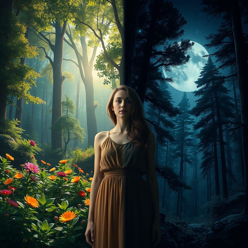 Day and Night Forest Split Matte Painting