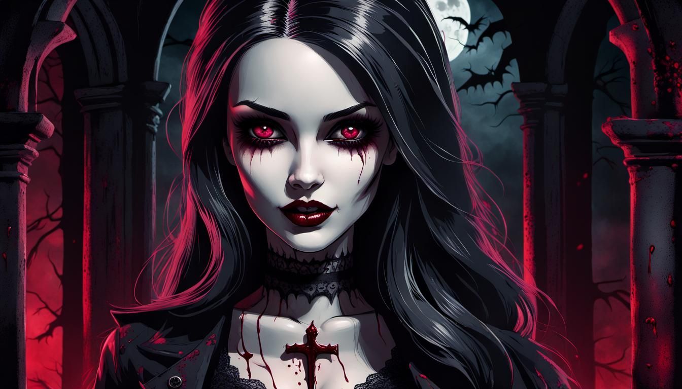 Gothic Horror Barbie with Knife in Dark Ink Style