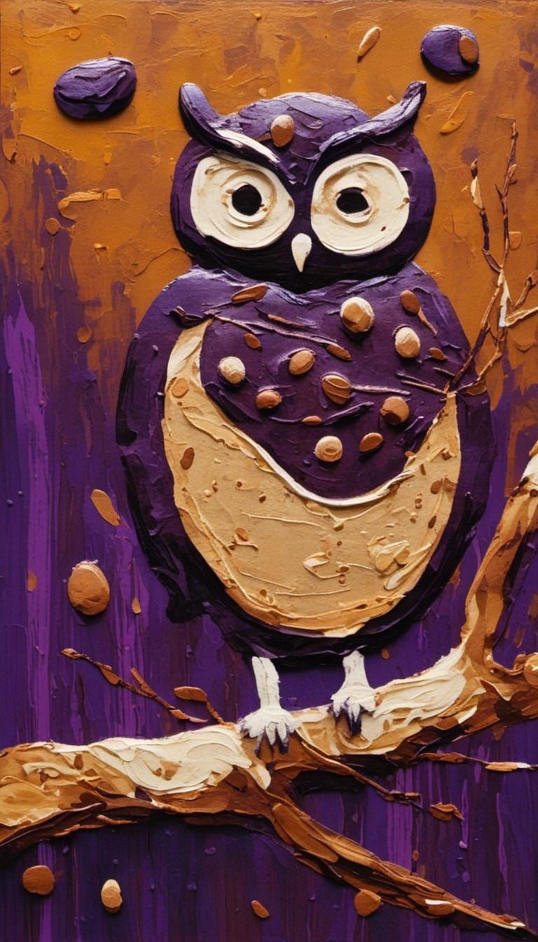 Coffee Bean Owl in Coffee Stain Painting
