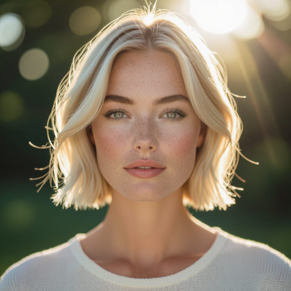 Serene Swedish Woman with Sunlit Freckles