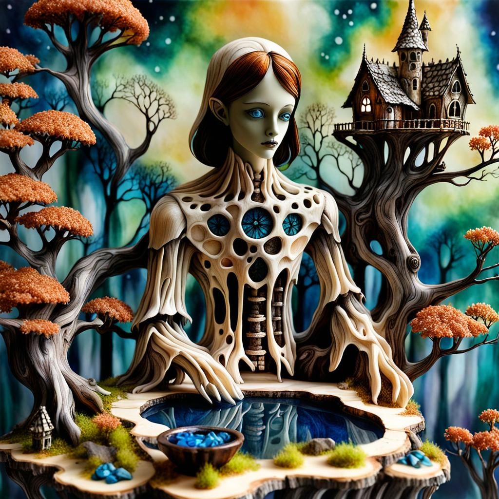 Gothic Fairy Treehouse Art in Alcohol Inks