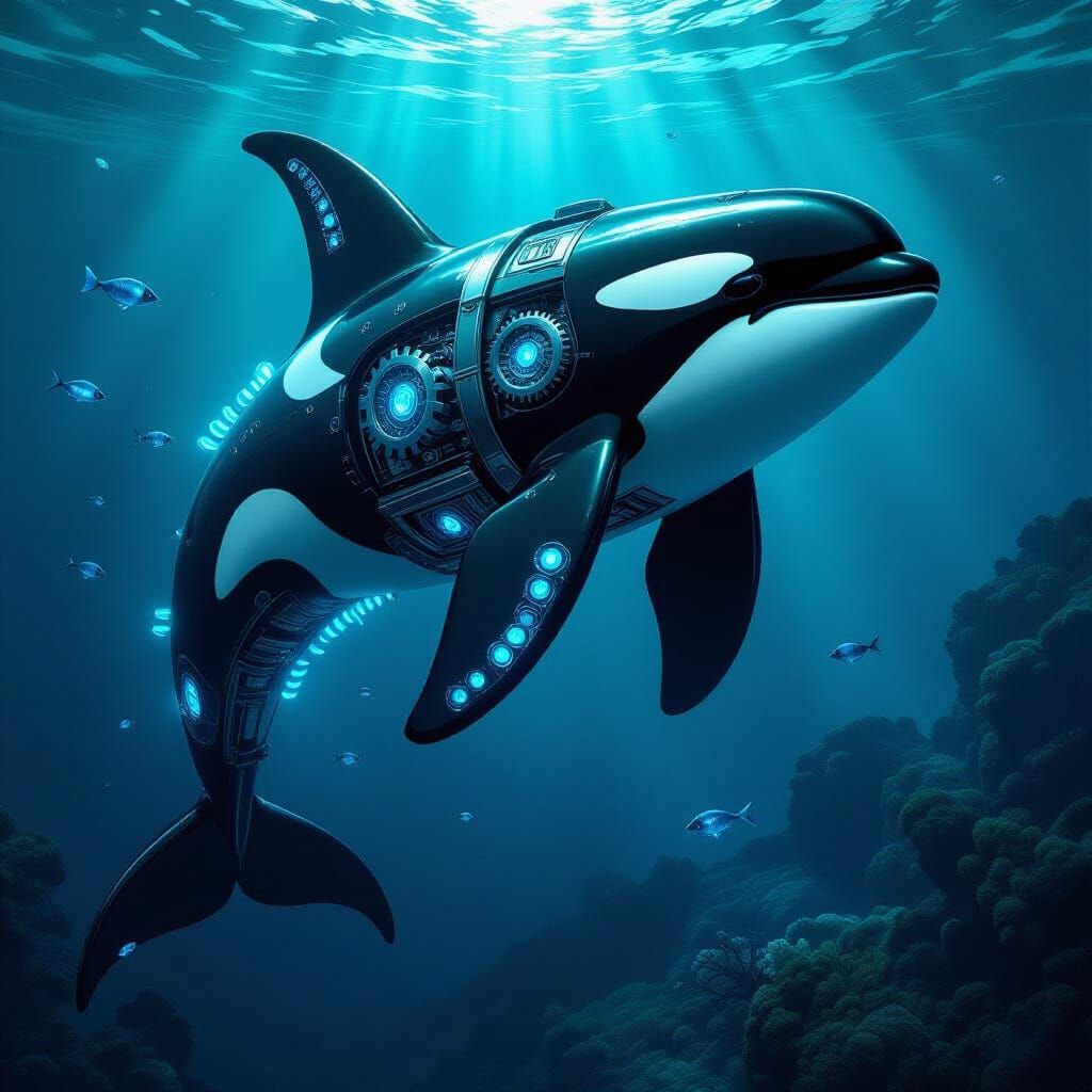 Biomechanical Orca Rises from Dark Ocean Depths