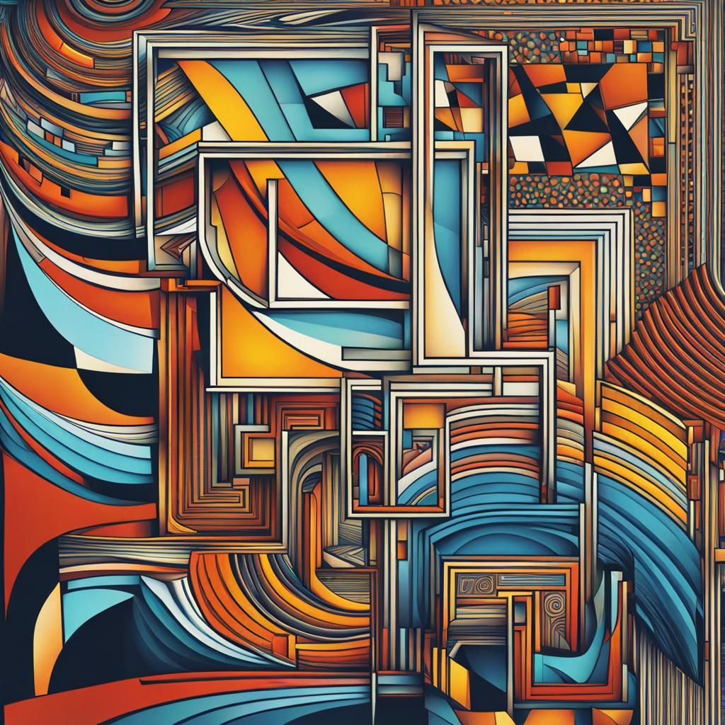 Geometric Fractal Art Deco in Cubist Style