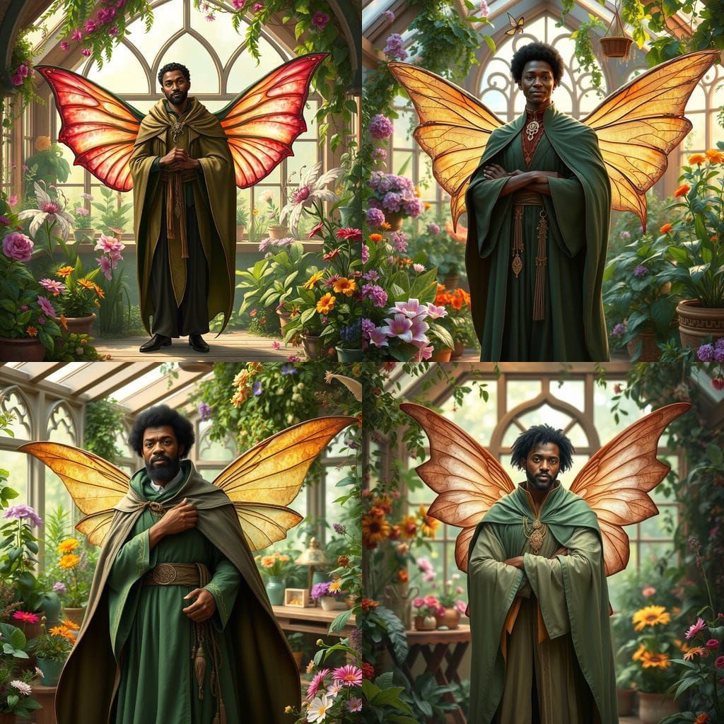 African American Faery Teacher in a Vibrant Flower and Herb ...