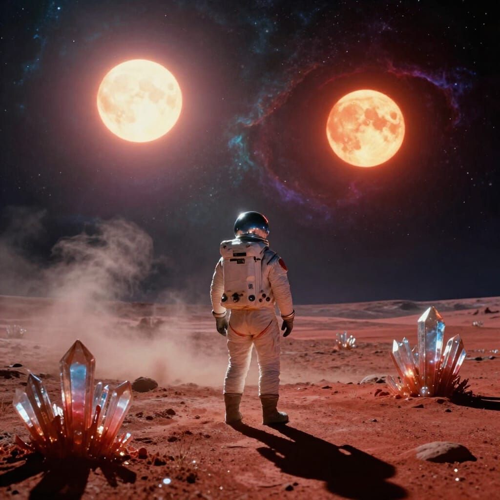 Astronaut on Alien Planet Under Twin Suns
