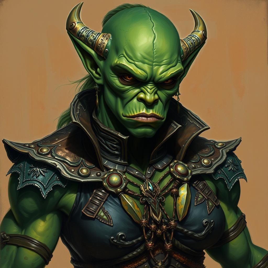 Imposing Orc Female Portrait in Gouache Style