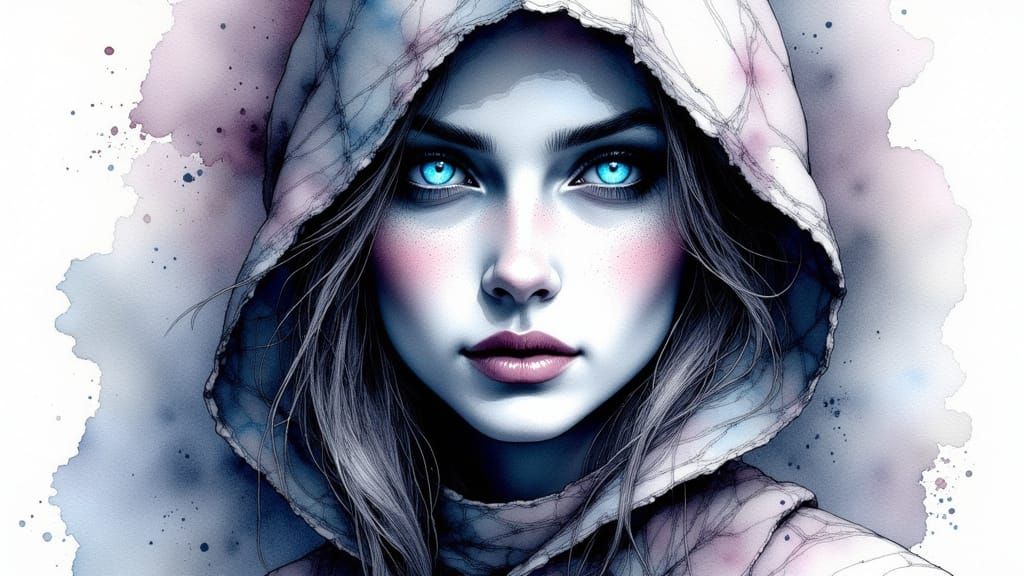 Woman with Glowing Eyes in Watercolour Portrait