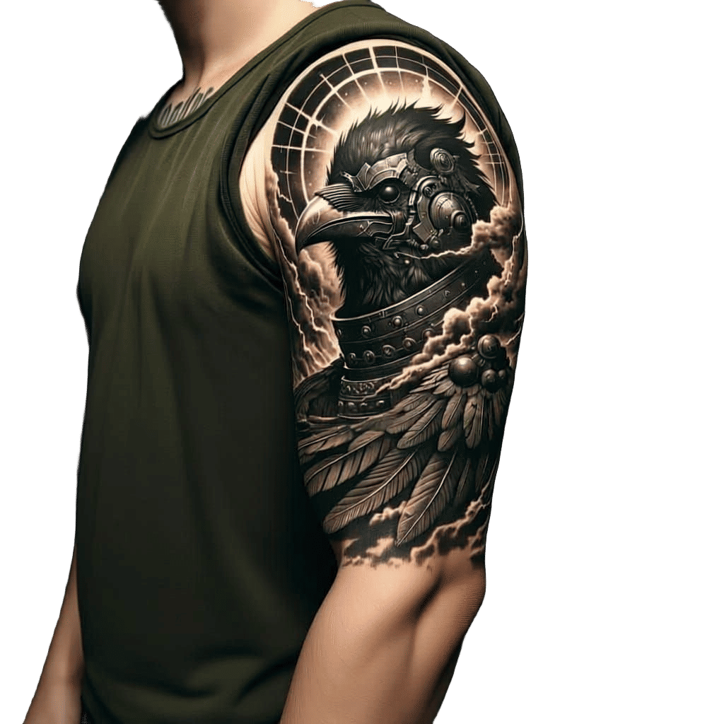 Corvus Corax Tattoo Design in Cinematic Film Style