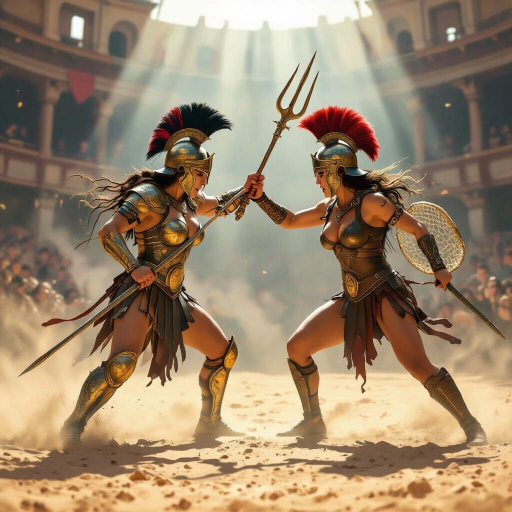 Epic Fantasy Art of Female Gladiators in Roman Arena