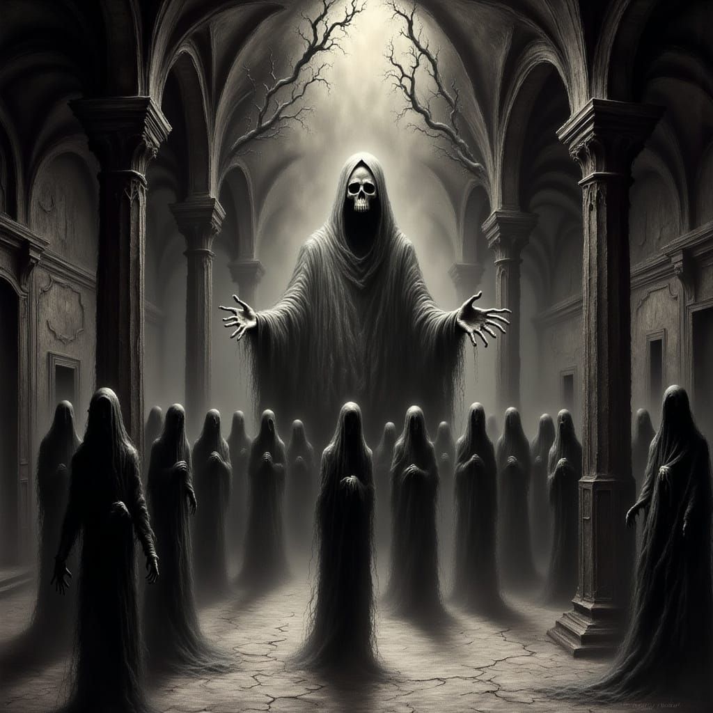 Macabre Crypt Last Rites in Gustave Doré Style