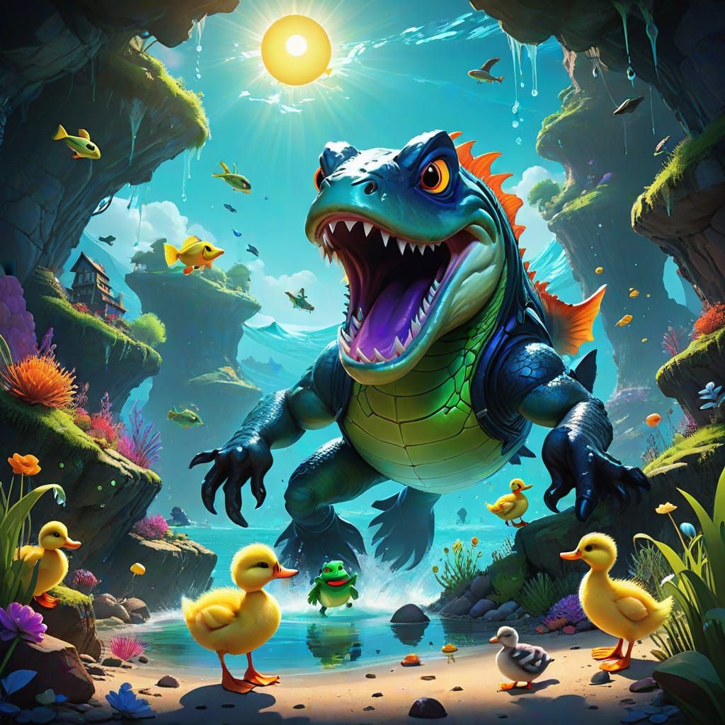 Majestic Sea Monster Battles Unlikely Heroes in Vibrant Bunn...