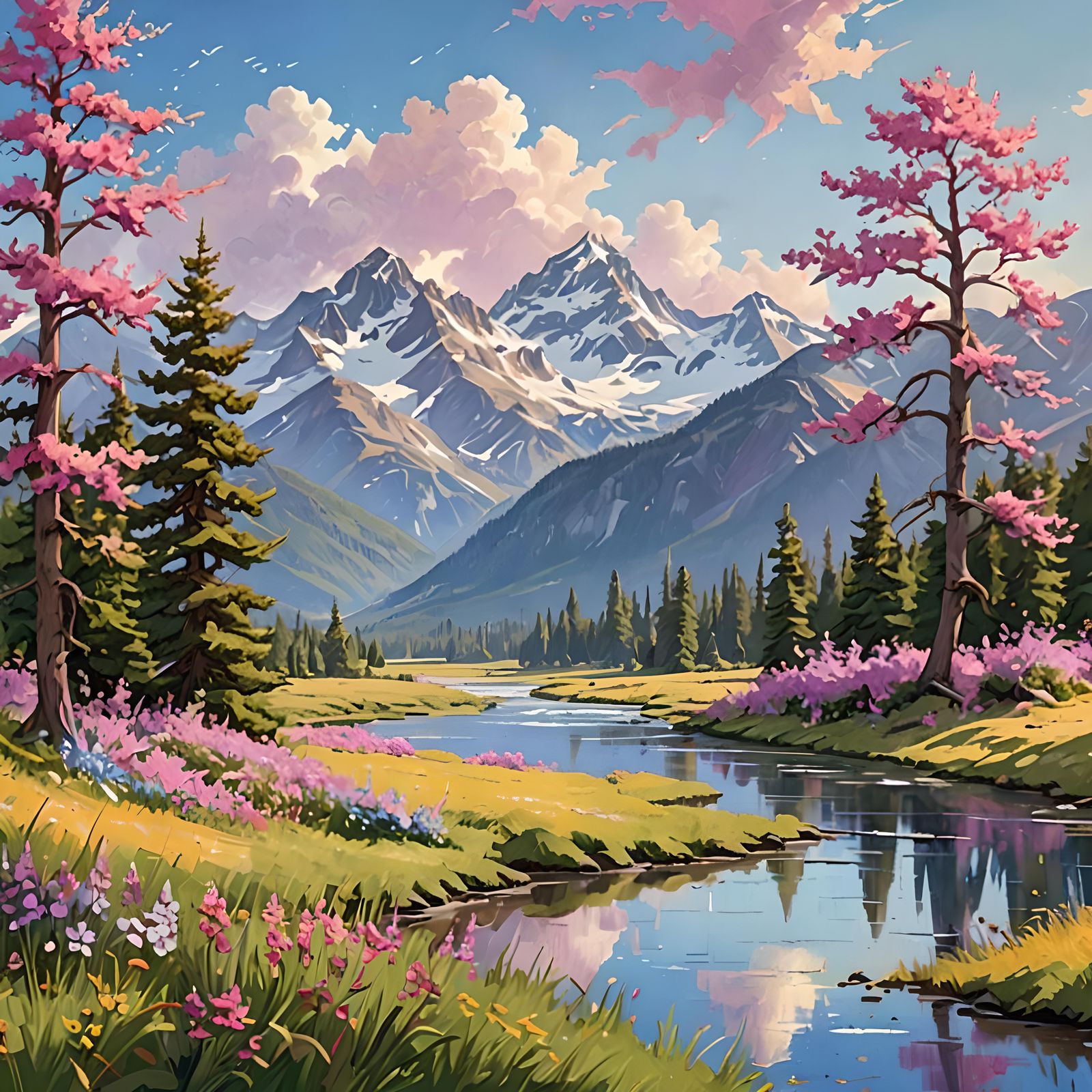 Lush Mountain Prairie Landscape in Sunlight