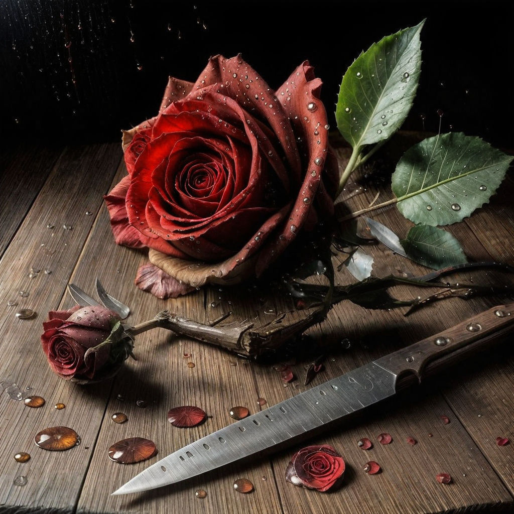 Baroque Red Rose in Warm Golden Light, Rembrandt-Inspired Oi...