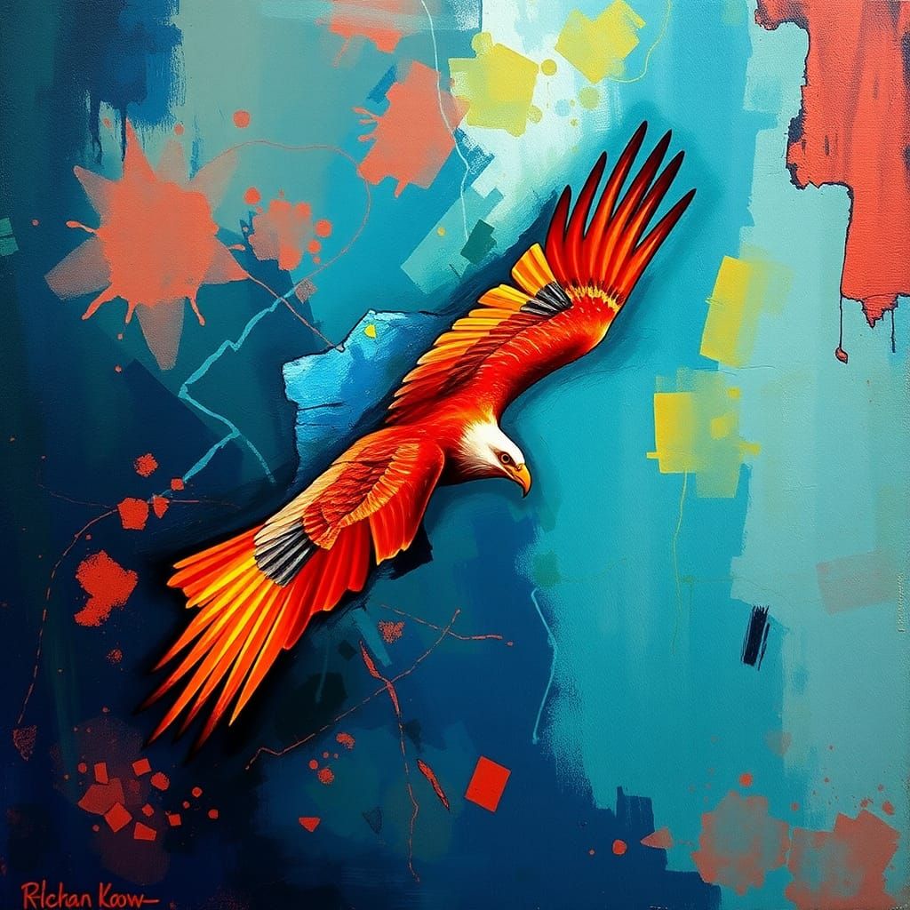 Abstract Red Kite in Complementary Colors