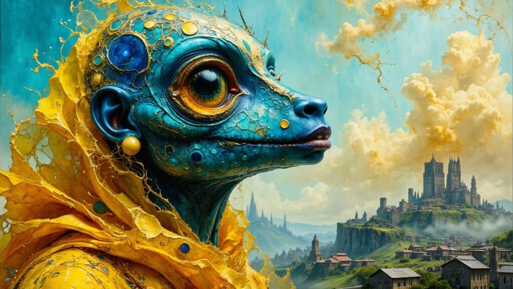 Psychedelic Acrylic Pour Art: Humanoid in Dreamscape