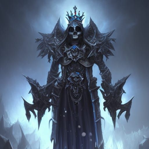Undead Skeleton King in Gothic Armor with Blue Flames