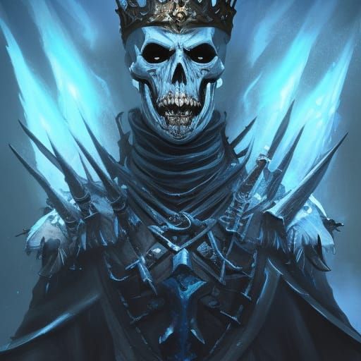 Undead Skeleton King in Gothic Armor with Blue Flames