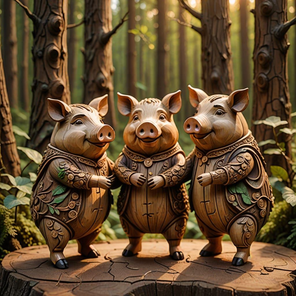Dancing Wooden Pigs: Whimsical Folk Art Sculpture