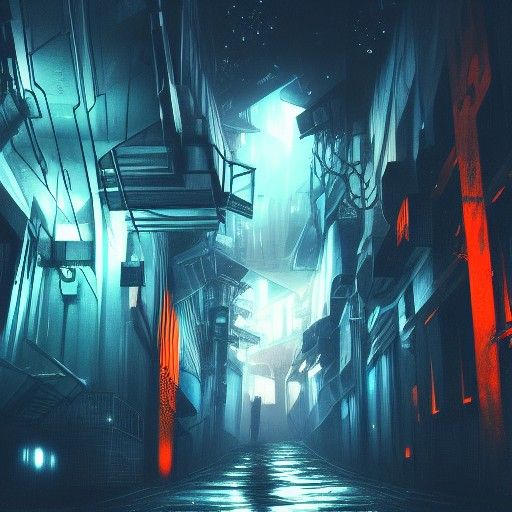 Cyberpunk City Alley at Night in High Resolution