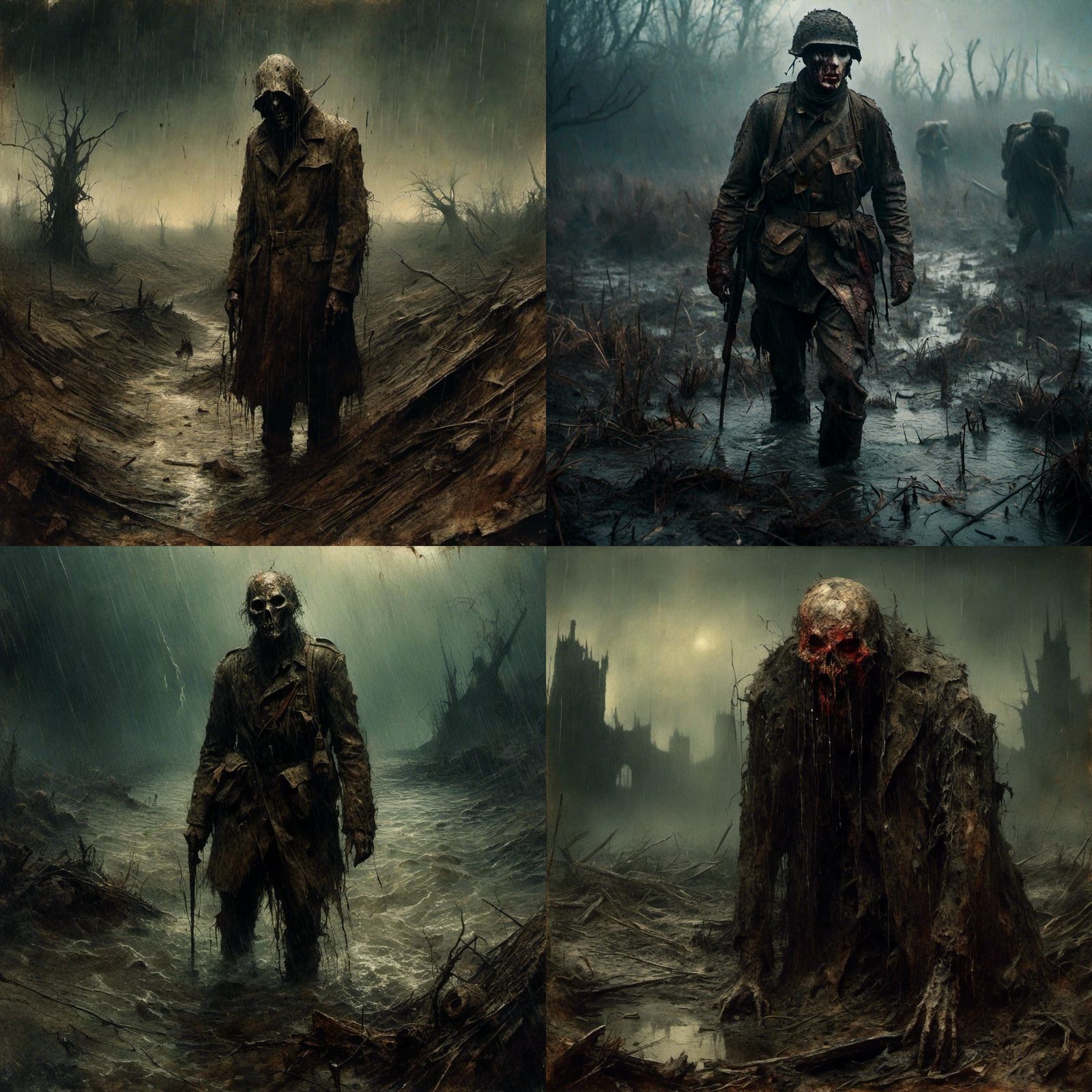 Macabre Battlefield Demon Looms Over Wounded Soldier