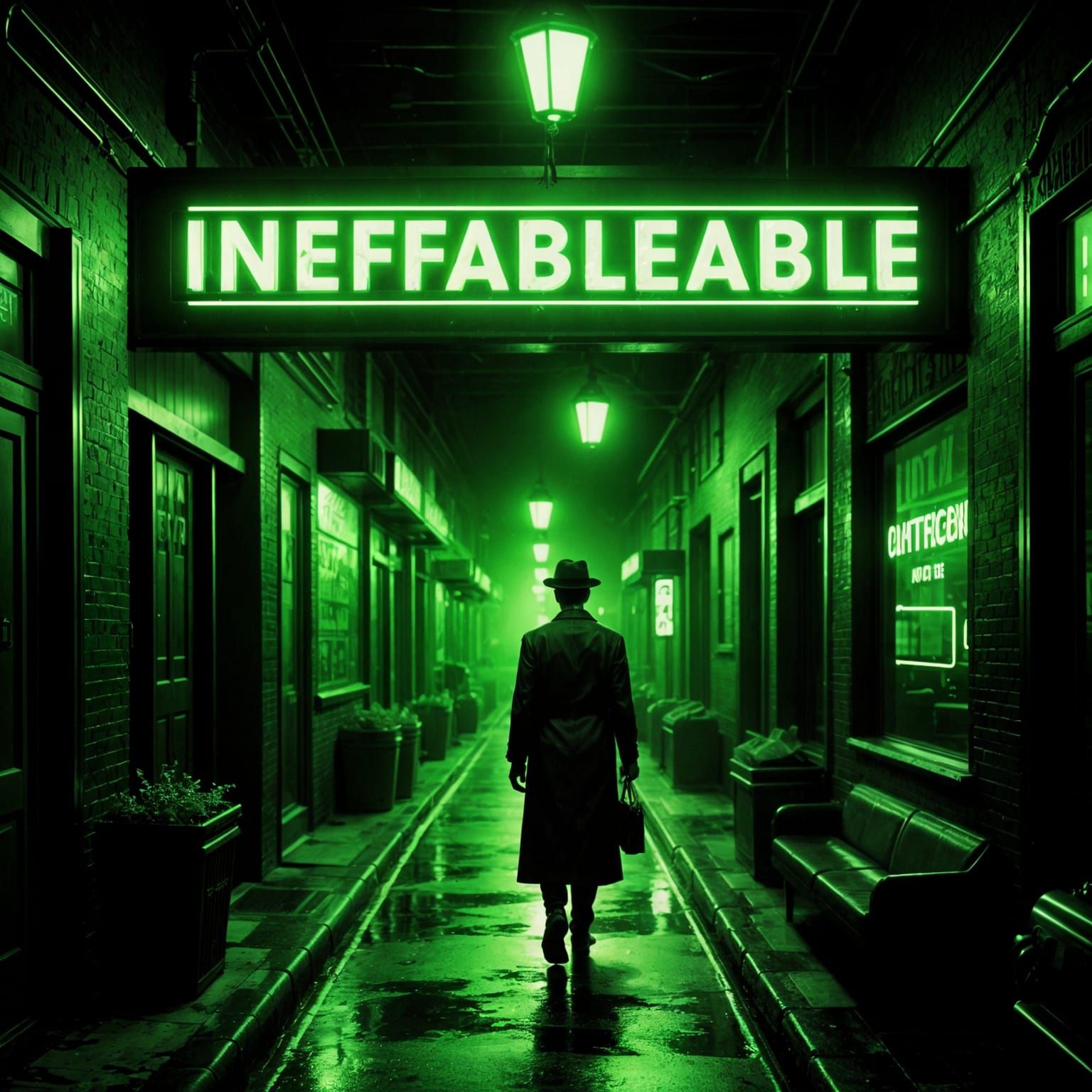 Cyberpunk Film Noir Alley with Neon Sign