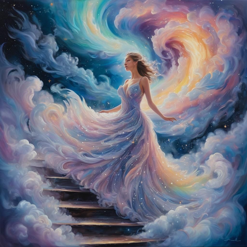 Ethereal Being Enters Dreamscape as Expressive Oil Painting