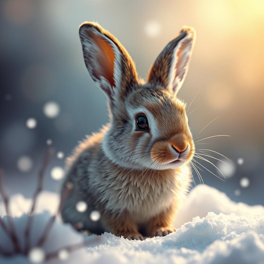 Adorable Baby Bunny in Snow: Hyperrealistic Splash Art