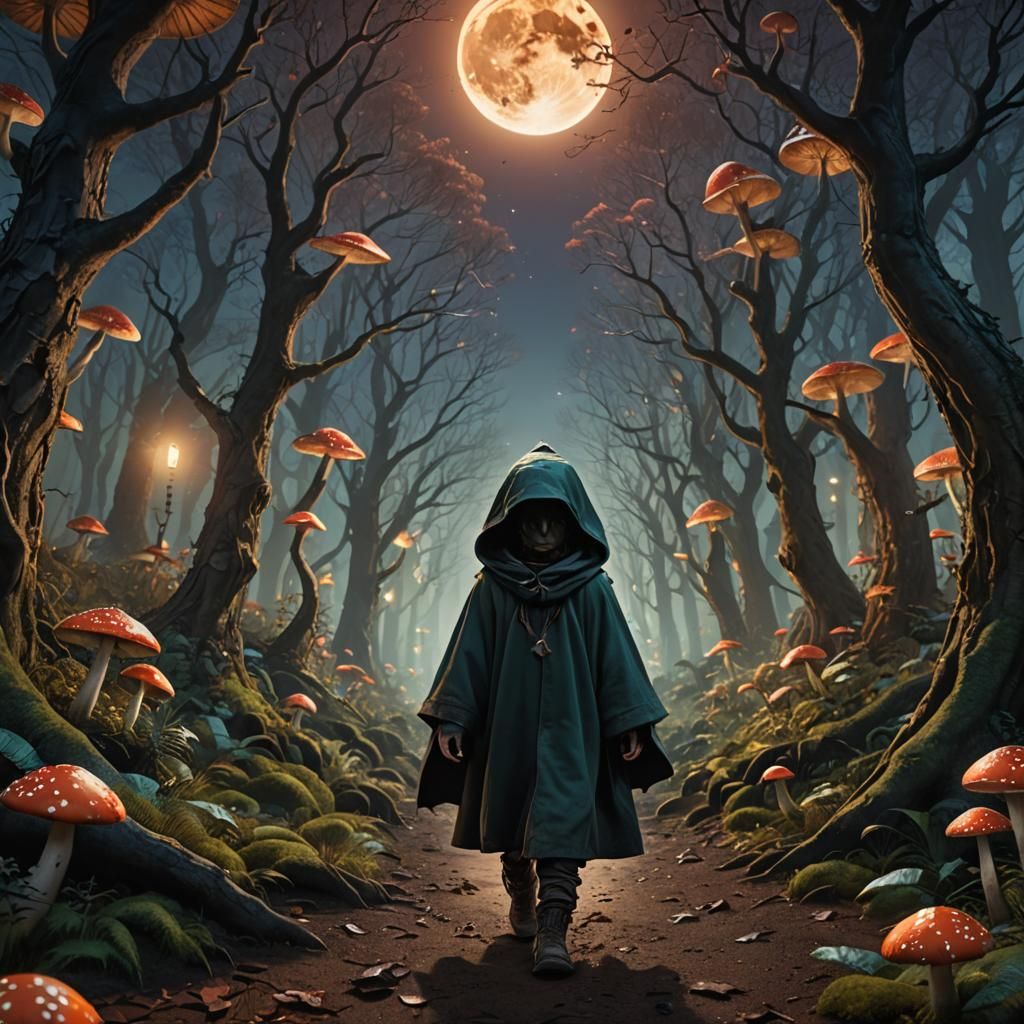 Enchanted Forest: Cloaked Baby Under Moonlight