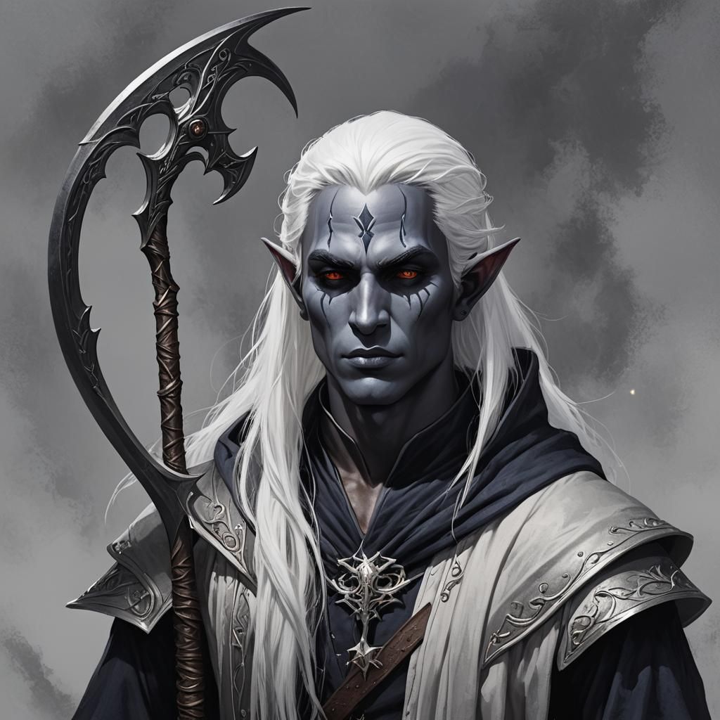 Drow Sorcerer with Scythe: Fantasy Portrait