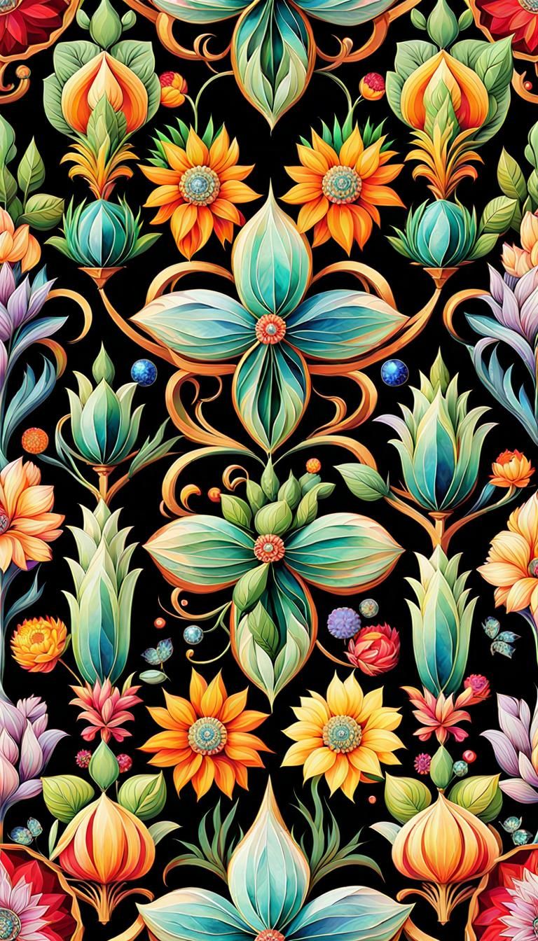 Baroque Folk Art Pattern with Jewels