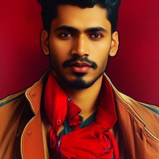 Detailed Portrait of Sri Lankan Man in Art Nouveau Style