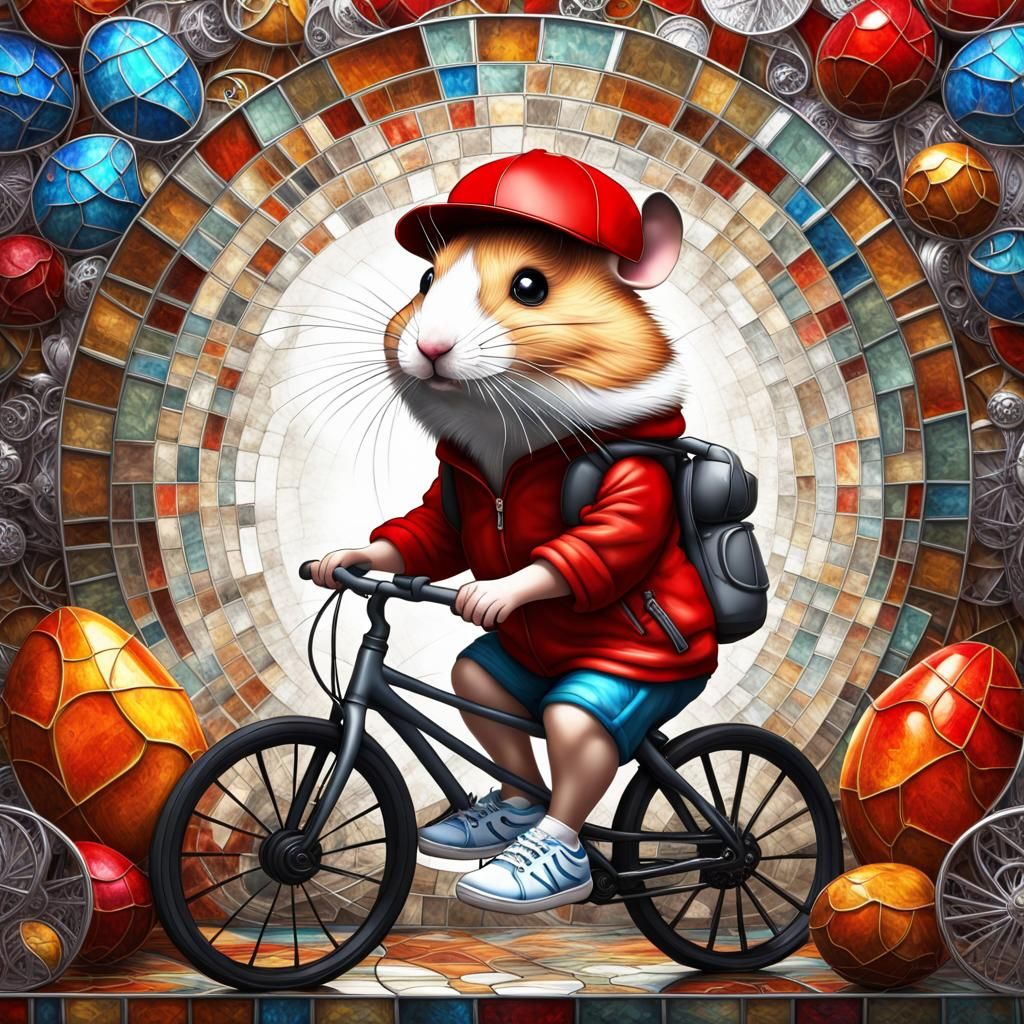 Little hamster riding a bicycle