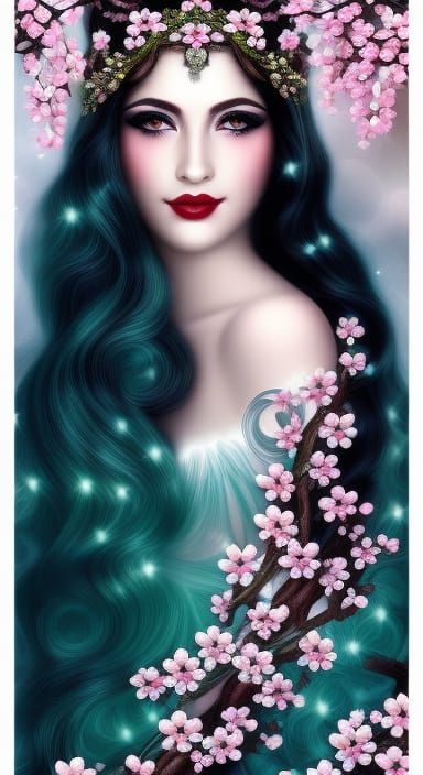 Cherry Blossom Dryad Emerges: Hyperdetailed Fantasy Art