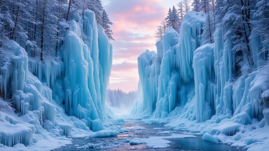 Frozen Waterfall in Winter: Azure Ice Sculpture