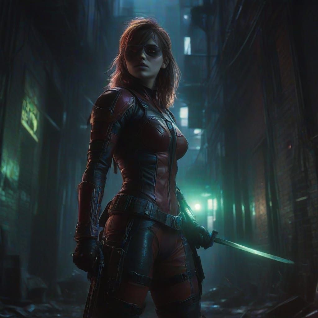 Emma Watson as Lady Deadpool in Gritty Comic Book Style