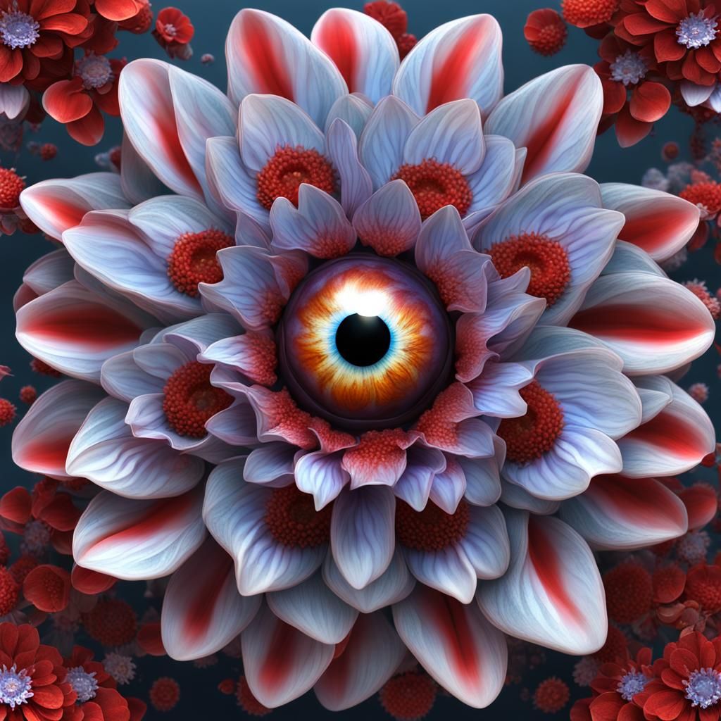 Surreal Flower with Teeth and Eyeball, Detailed Matte Painti...
