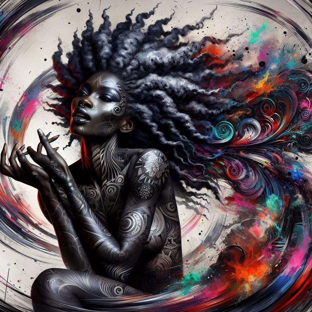 Elegant Woman in a Whirlwind of Smoke, Flowerpunk Style