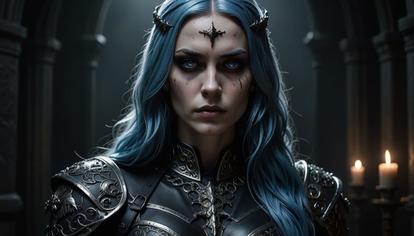 Gothic Warrior in Chiaroscuro: A Confident, Dark Fantasy Por...