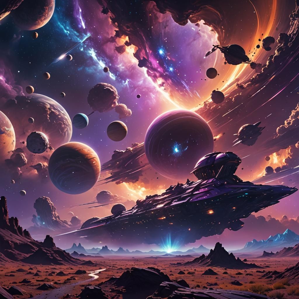 Epic Galaxy with Spaceships in Digital Matte Painting