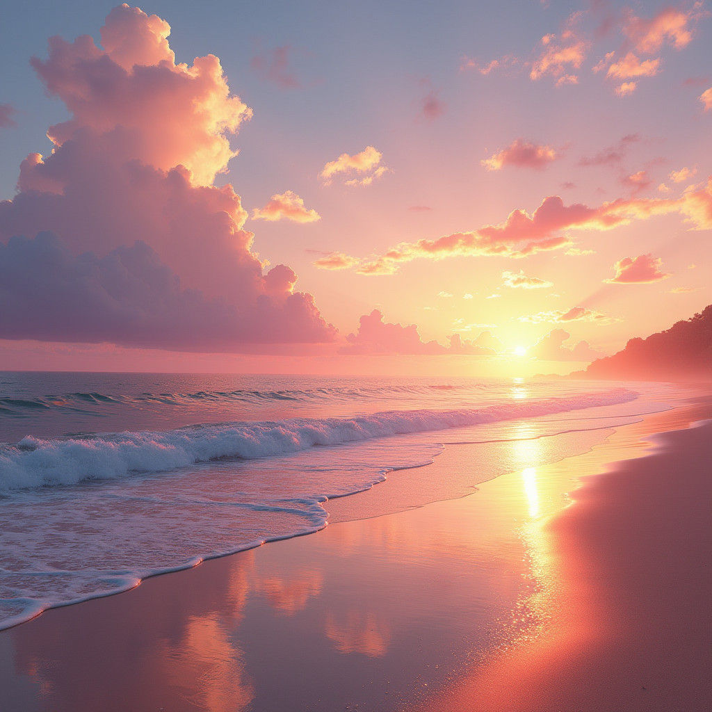 Sunset Beach Impressionist Oil Painting in Narrow Format