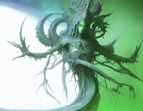 Cosmic Surrealism: Godlike Figure Amidst Stars and Atoms