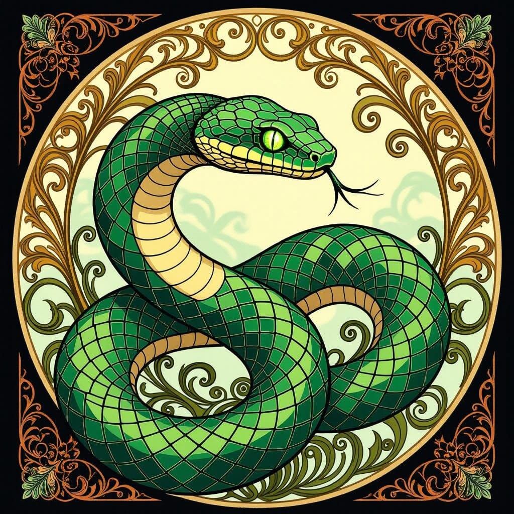 Art Nouveau Viper with Emerald Scales