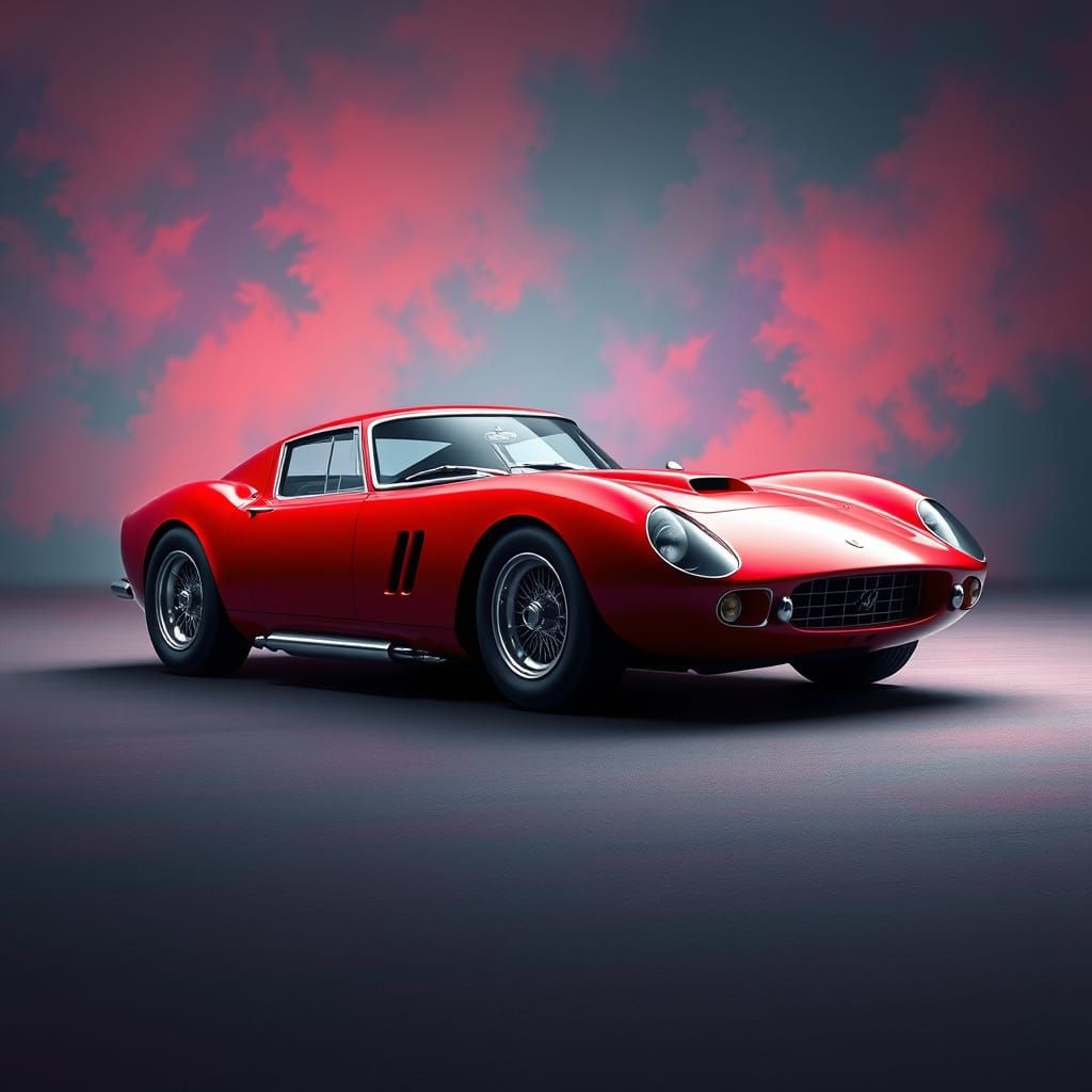 Sleek Scarlet Ferrari 250 GTO in Hyper-Realistic Concept Art...