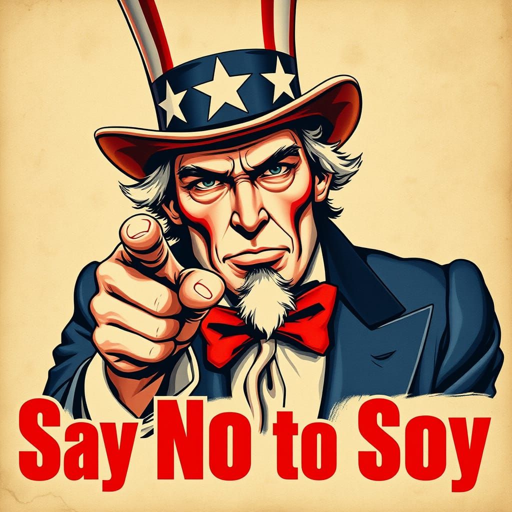 Patriotic Uncle Sam Warns Against Soy in Classic American St...