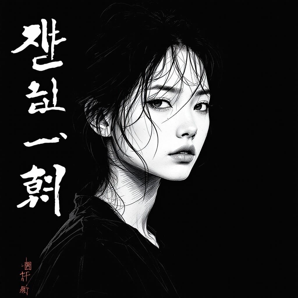 Dramatic Monochrome Portrait of a Solemn Young Woman