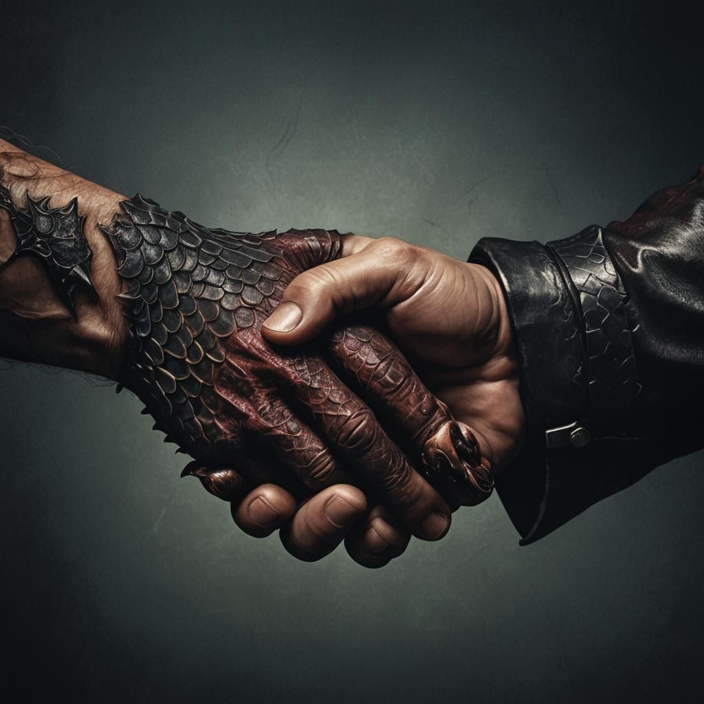 Handshake Between Man and Devil: Realistic Digital Art