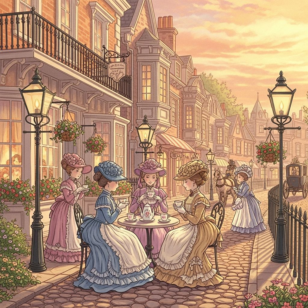 Victorian Tea Party Illustration in Storybook Style