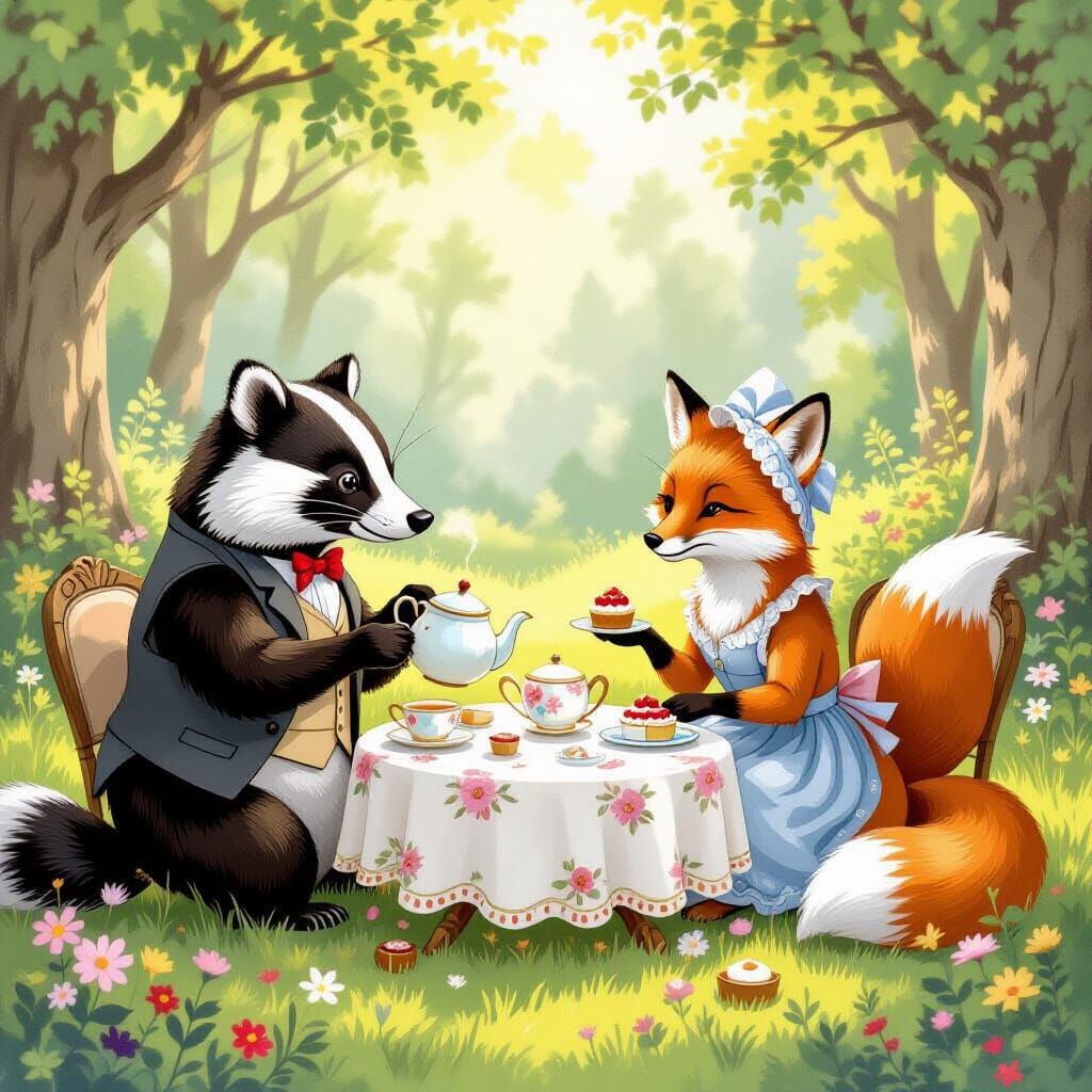 Woodland Creatures Tea Party Children's Book Illustration