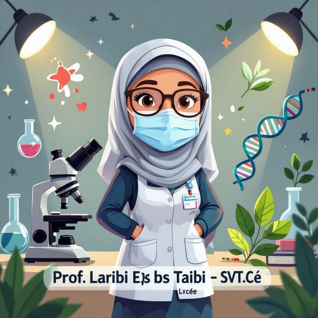 Cartoon Veiled Professor with Scientific Symbols