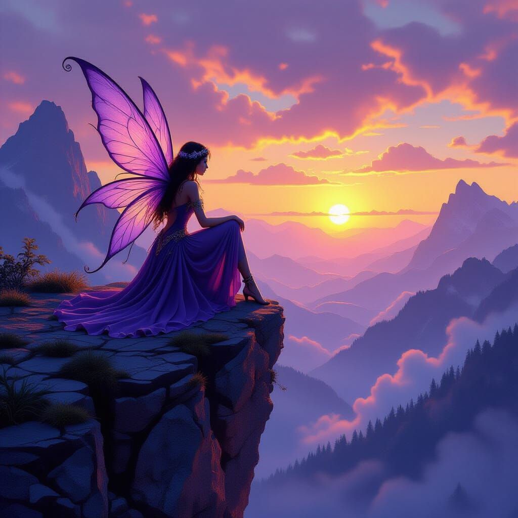 Enchanting Fairy Posing in Mystical Mountains